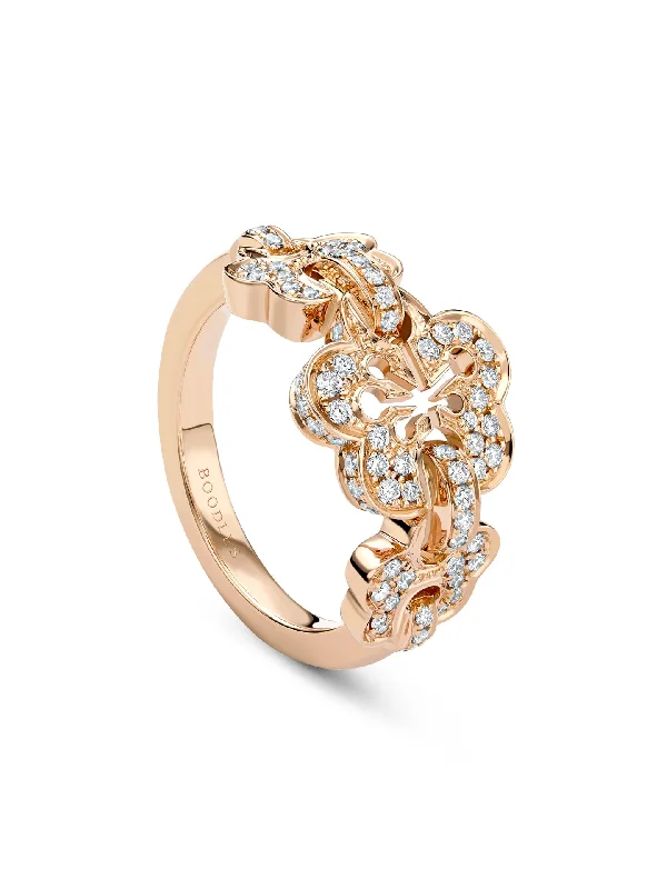 Sterling Silver Engagement Ring-Blossom Triple Rose Gold Diamond Ring