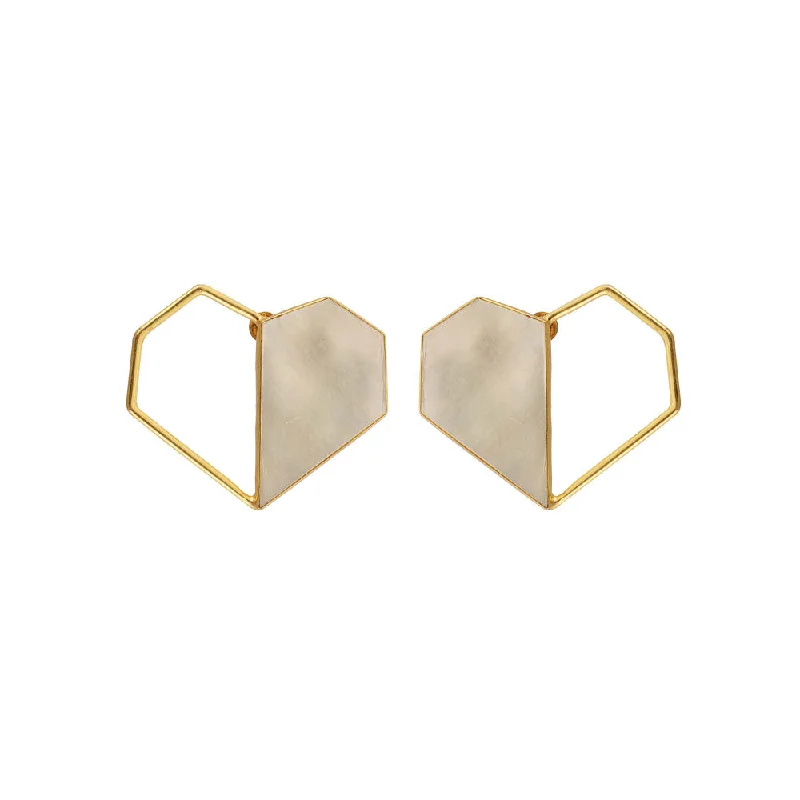 Lightweight Earrings-VARNIKA ARORA Twin- 22K Gold Plated Mother Of Pearl Studs Heart Earrings