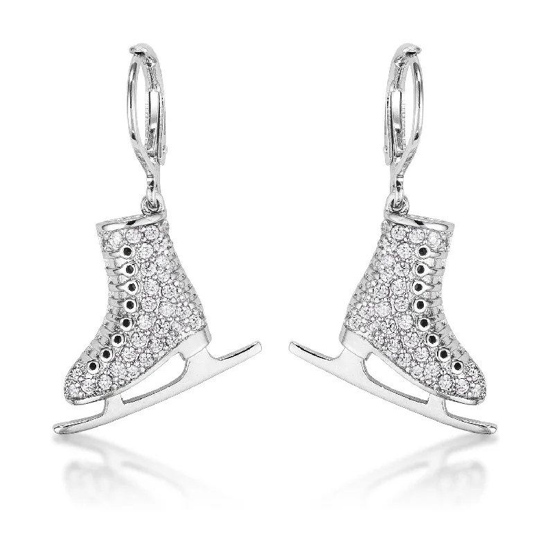 Diamond Stud Earrings-Shana Delicate Silvertone Ice Skate Earrings