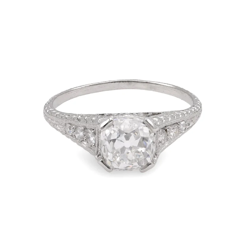 Boho Style Ring-Art Deco Platinum 1.58 Carat Square Cut Diamond Filigree Ring