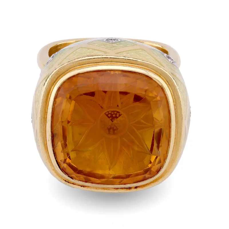 Men’s Wedding Ring with Stone-Stephen Webster Sunflower Intaglio Citrine Diamond 18K Yellow Gold Cocktail Ring