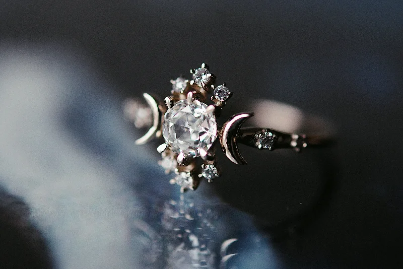 Engagement Ring with Emerald-Rosecut Diamond Wandering Star Ring