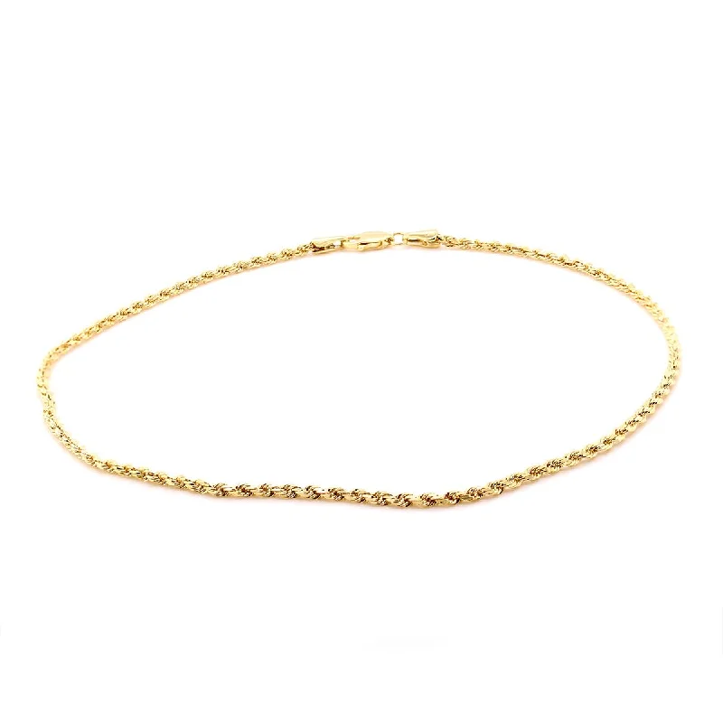 Pearl and Gold Bracelet-YELLOW GOLD DIAMOND CUT ROPE ANKLET, 10 INCHES