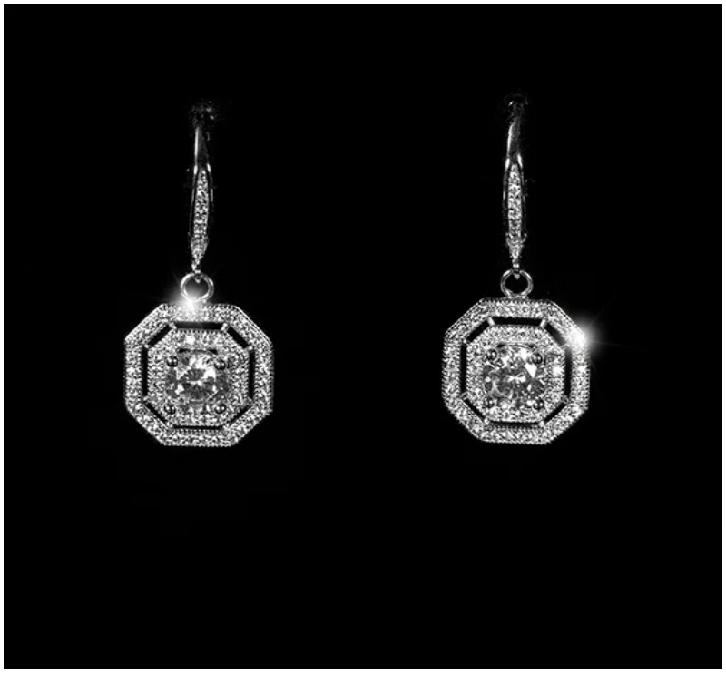 Butterfly Shape Earrings-Dena Double Halo Octogon Drop Earrings | 1.75ct