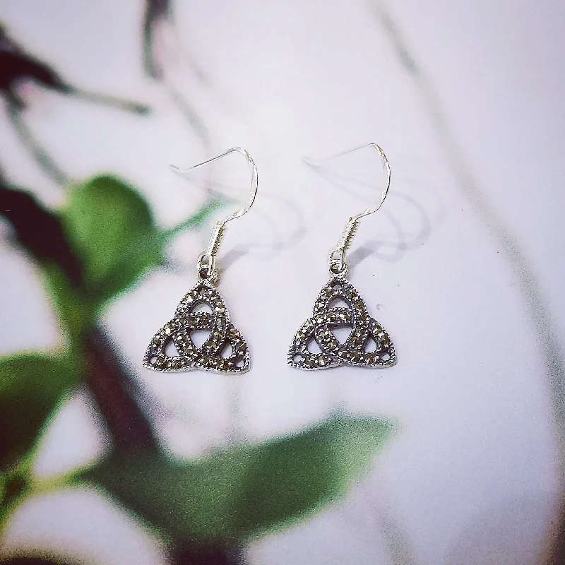 Glitter Earrings-Sterling Silver Marcasite Trinity Earrings