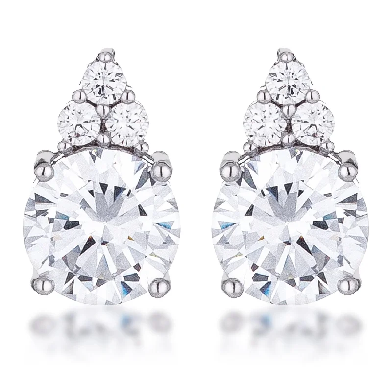 Bridal Earrings with Diamonds-Abigail 9mm Round CZ Stud Earrings | 3ct