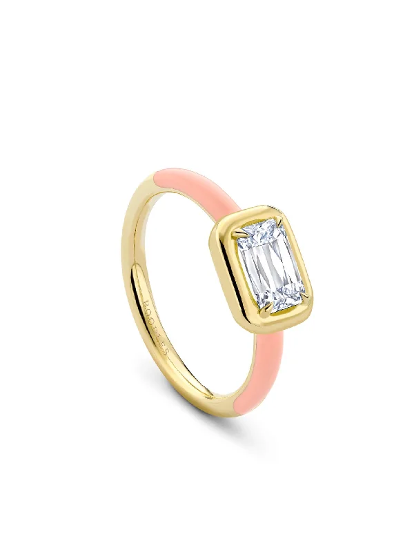 Men’s Rose Gold Ring-Florentine Ashoka Pink Enamel Yellow Gold Ring