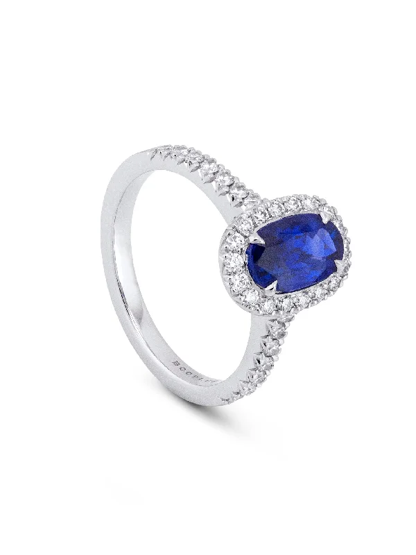 Fashion Ring for Women-Vintage Oval Blue Sapphire Engagement Ring 1.9 carat