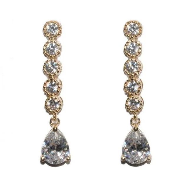 Women’s Fashion Earrings-Paige Pear Drop Linear Gold Earrings | 2.5ct