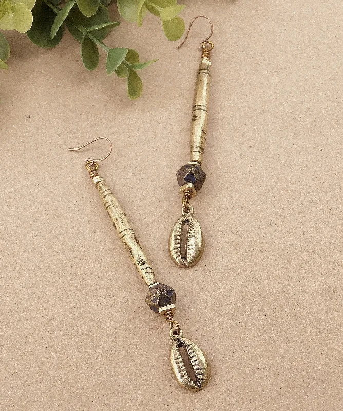 Semi Precious Stone Earrings-Tuareg Brass Tube and Onyx Earrings