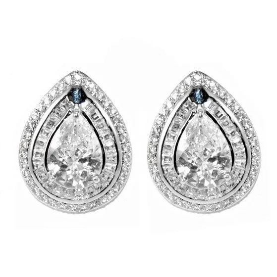 Green Gem Earrings-Kayla Pear Halo Statement CZ Stud Earrings