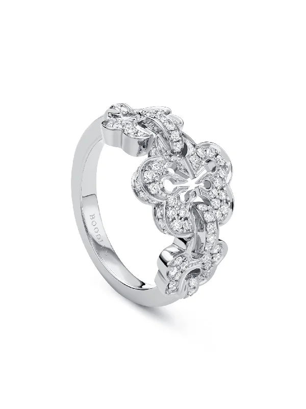 Wedding Ring Set with Diamonds-Blossom Triple White Gold Diamond Ring