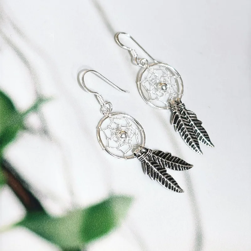 Stud Earrings with Stones-Sterling Silver Dreamcatcher earrings