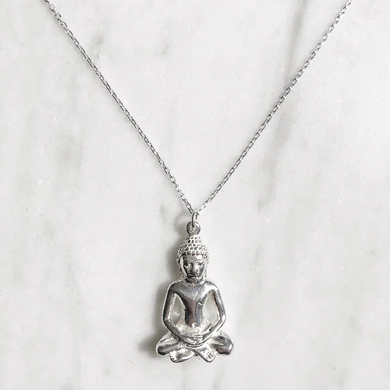 Sparkling Diamond Necklace-Buddha Pendant Necklace in Sterling SIiver