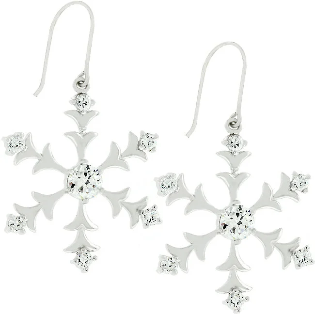 Tassel Earrings-Rilla Silver Snowflake CZ Dangle Earrings