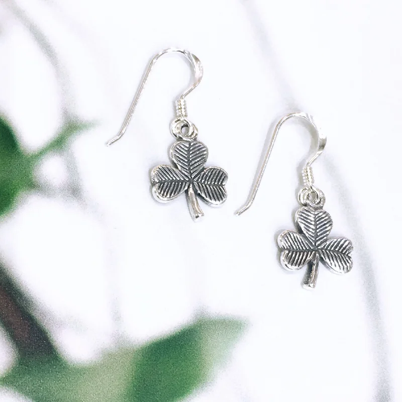 Sterling Silver Drop Earrings-Sterling Silver Shamrock Earrings