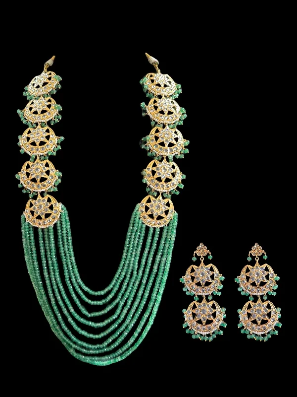 Women’s Chain Necklace-DLN45 Darika Multi brooch necklace set in light green beads  ( READY TO SHIP )