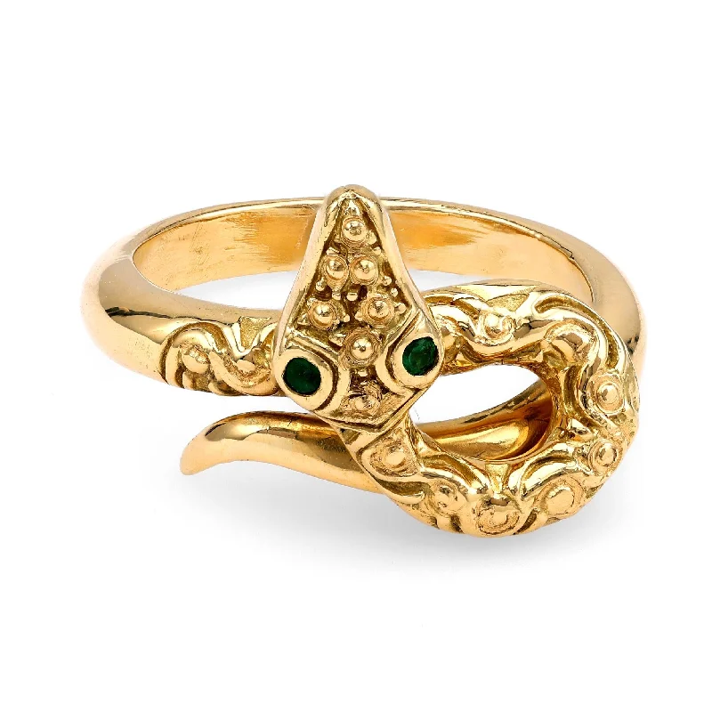 Pearl Ring for Women-Victorian-Inspired Emerald Eyes Snake Ring