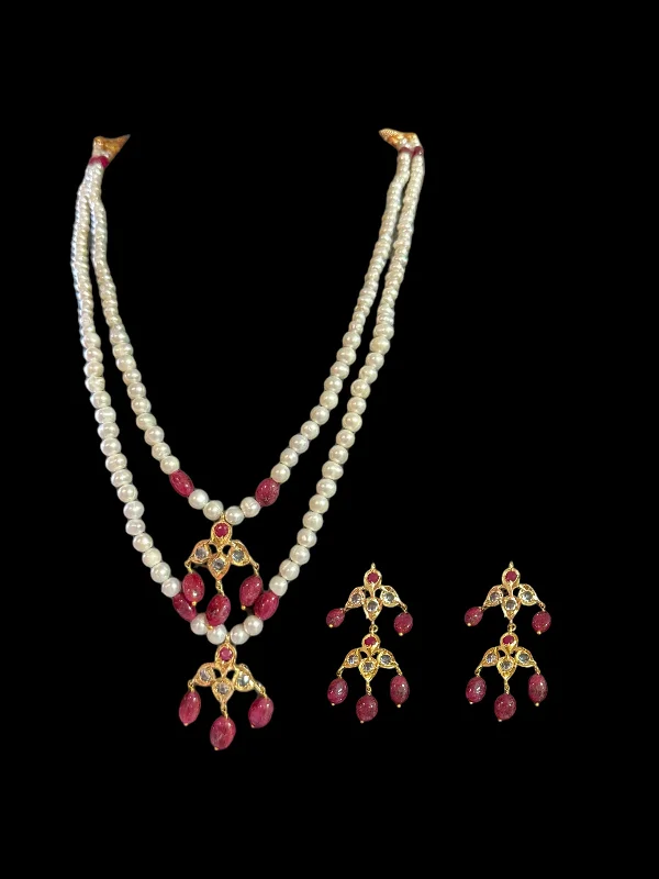 Pearl Necklace for Bride-SAT82 Two layered fresh water pearl hyderabadi necklace set / satlada ( READY TO SHIP )