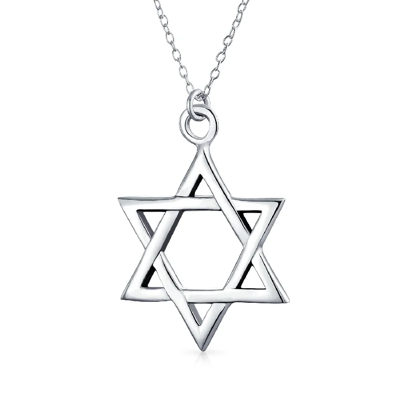 Vintage Diamond Necklace-Classic Unisex Star of David Pendant Necklace in Sterling Silver