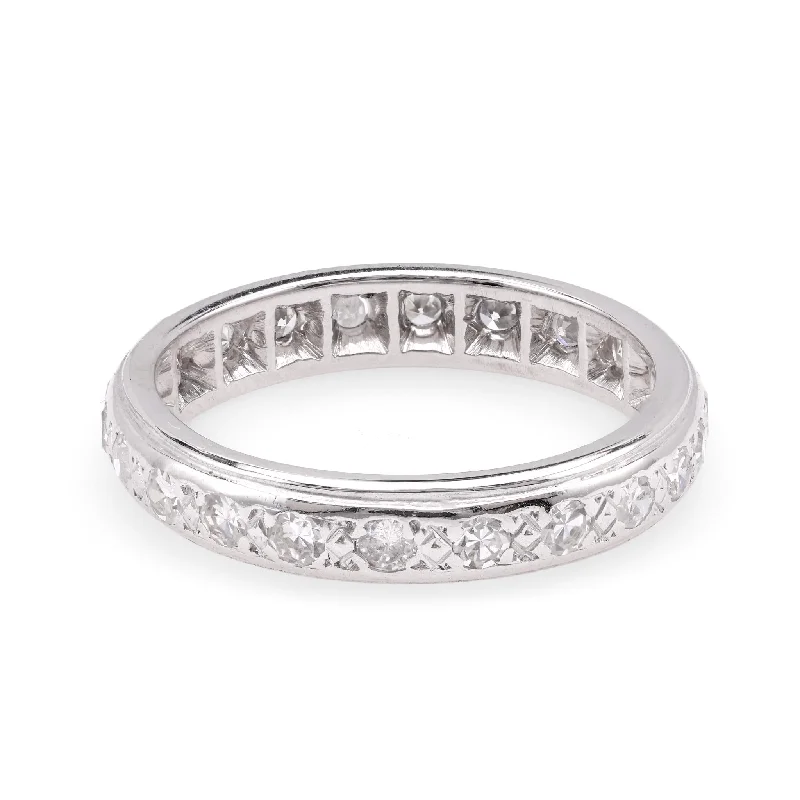 Bold Statement Ring-Vintage Diamond 18K White Gold Eternity Band