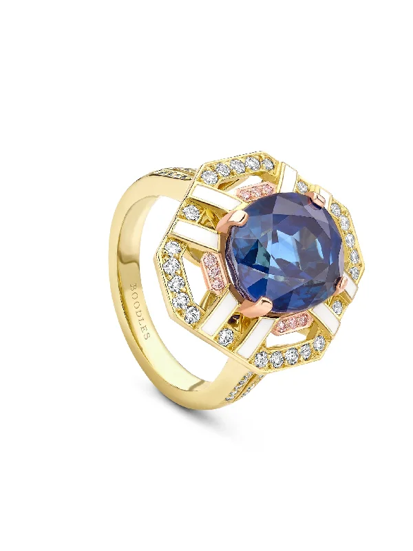 Unique Gemstone Ring-Fifth Avenue Oval Sapphire Yellow Gold Ring