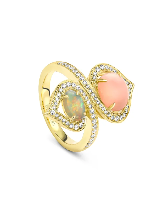 Bold Statement Ring-Woodland Pink Opal Yellow Gold Ring