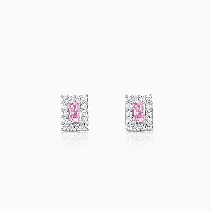 Geometric Shape Earrings-Silver Regal Pink Stud Earrings