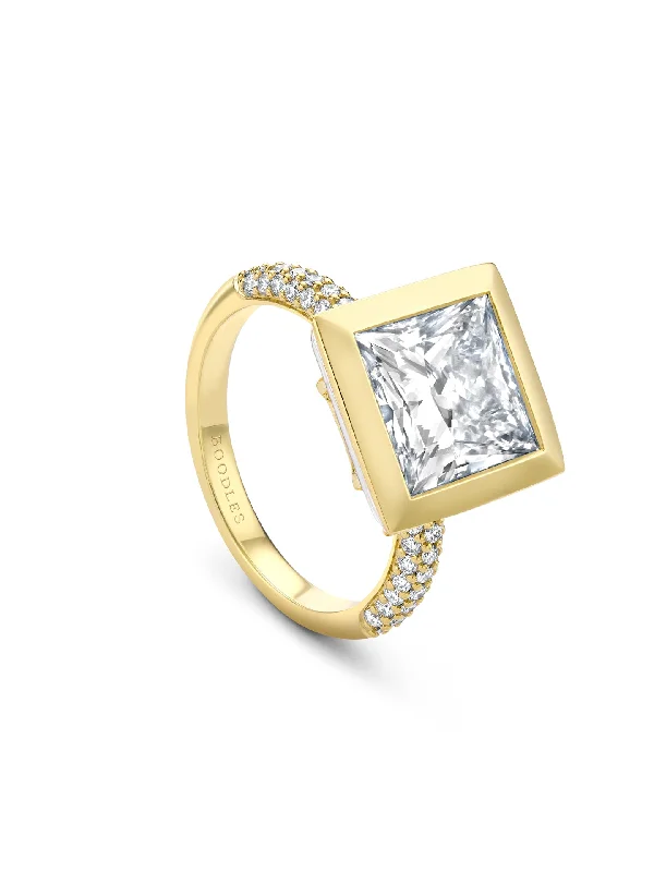 Wedding Ring with Eternity Band-Florentine Princess Cut Yellow Gold Diamond Ring