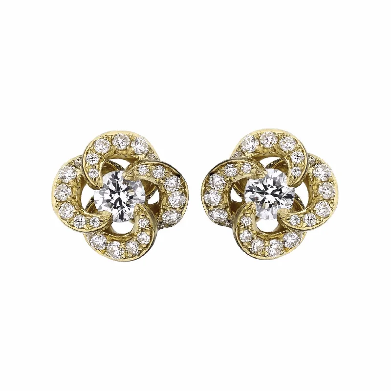 Luxury Gold Earrings-Entwined Petal Flower Earrings - 18ct Yellow Gold & 0.10ct Diamond