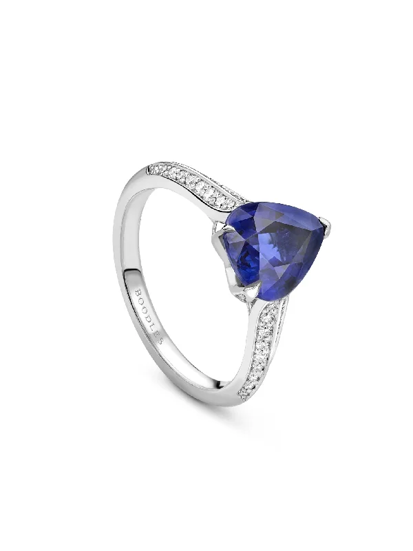 Unique Sterling Silver Ring-Petal Pear Sapphire Platinum Ring