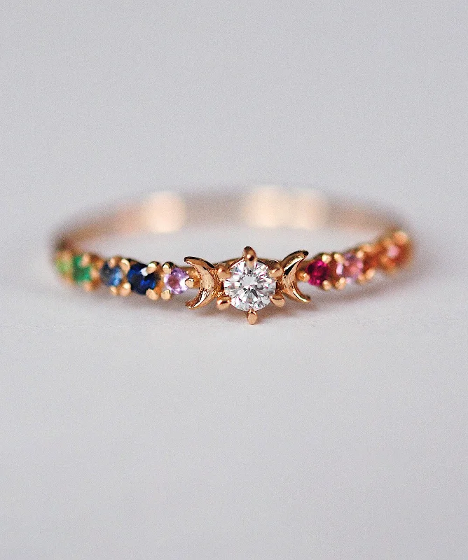 Silver Wedding Band with Diamonds-Rainbow Stardust Ring