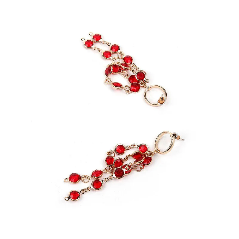 Personalized Gold Earrings-Odette Spill Down Red Crystal Earrings