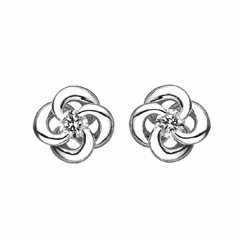 Elegant Hoop Earrings-Entwined Petal Flower Earrings - 18ct White Gold