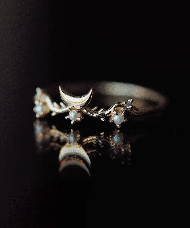 Gold Engagement Ring-Moon Guardian Ring - Ready-to-ship