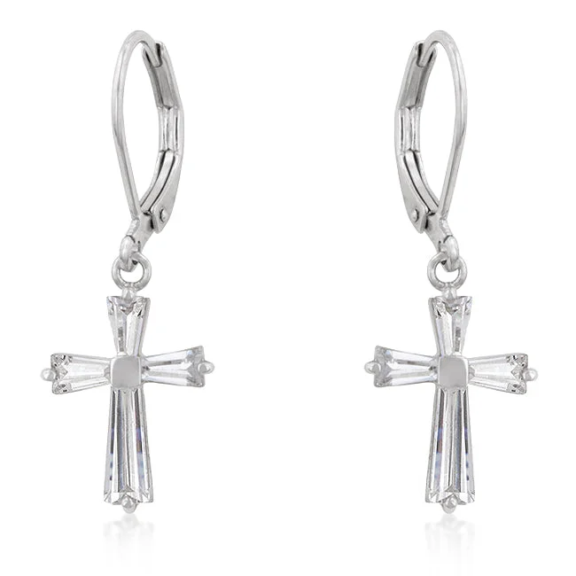 Silver Chandelier Earrings-Perry CZ Cross Drop Earrings | 1.5ct