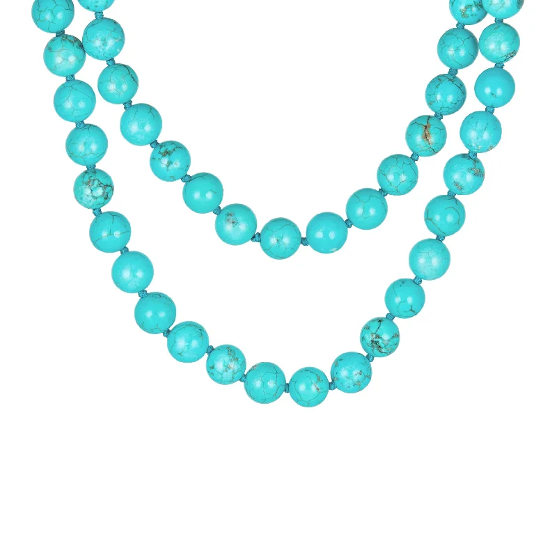 Contemporary Necklace for Women-Classic Western 10MM Bead Strand Necklace 36" Double Wrap Turquoise Silver