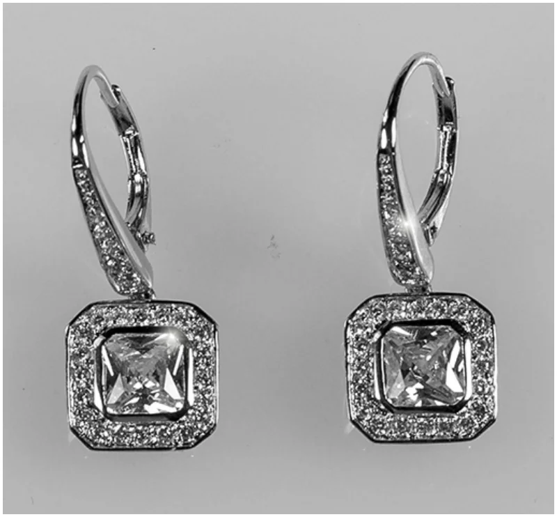 Sterling Silver Stud Earrings-Deliah Asscher Halo Drop Earrings | 4.5 Carat | Cubic Zirconia