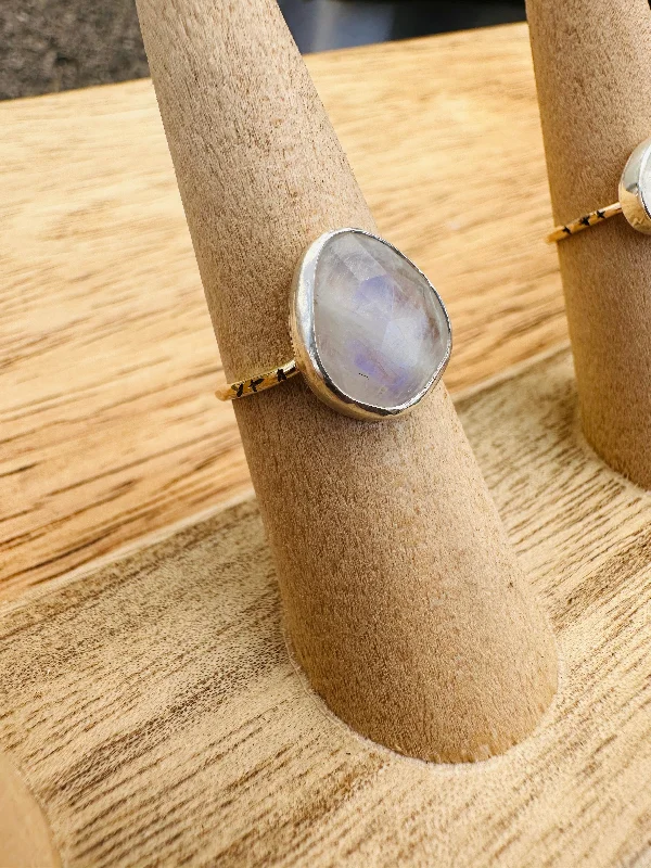 Engagement Ring with Side Stones-Starry Moonstone Ring No. 3 ~ 14k Gold Fill & Sterling Silver