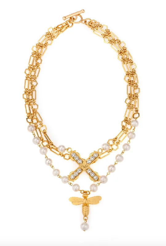 Gold Choker Necklace-16" Triple Strand 24K Clad French Kiss