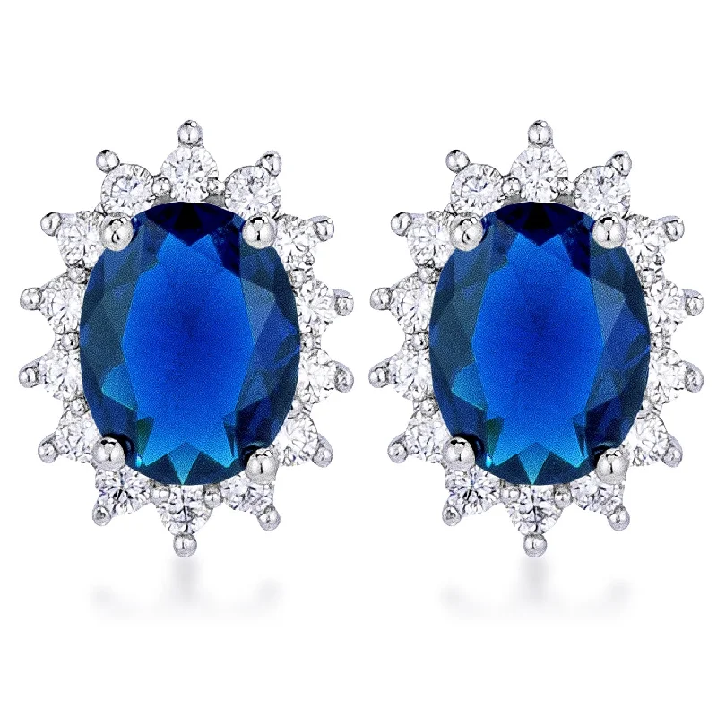 Boho Style Earrings-Chesna Oval Sapphire Halo Earrings | 2ct