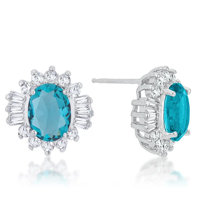 Floral Earrings-Chrisalee Vintage Aqua Halo Stud Earrings