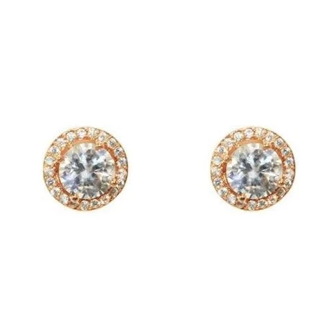 Geometric Dangle Earrings-Isla Clear Round Halo CZ Rose Gold Stud Earrings - 10mm | 1.2ct