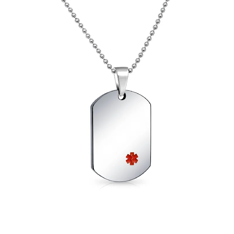 Sparkling Diamond Necklace-Unisex Medical ID Dog Tag Steel Pendant Necklace for Men 20" Chain