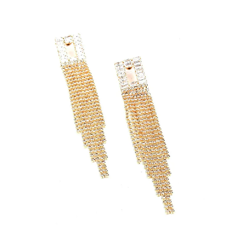 Natural Stone Earrings-Odette Square Shaped Gold-Tone Crystal Tassel Drop Earrings.