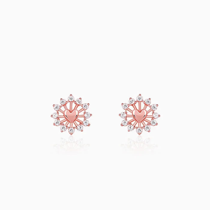 Multi-Colored Earrings-Rose Gold Floral Grace Heart Studs