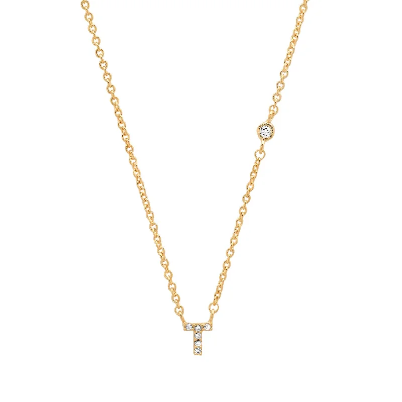 Multi-Layer Necklace-Gold Cubic Zirconia Initial Necklace - T