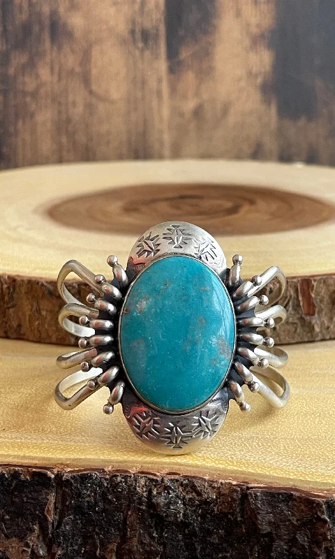 Friendship Bracelet for Teens-WEB SPINNER Navajo Turquoise & Silver Spider Cuff