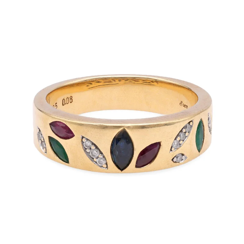 Wedding Ring Set for Women-Vintage Gemstone Diamond Gold Band