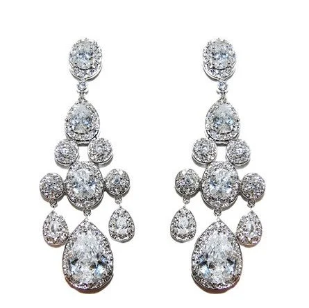 Lightweight Stud Earrings-Ariana Clear Cluster Chandelier Earrings | 2.8in